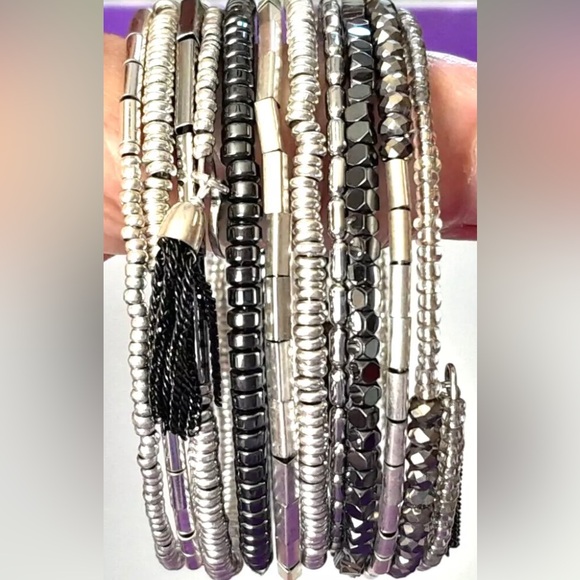 Vintage Stella & Dot Silver Tone Celine Wrap Bracelet w/ Hematite - Picture 4 of 6